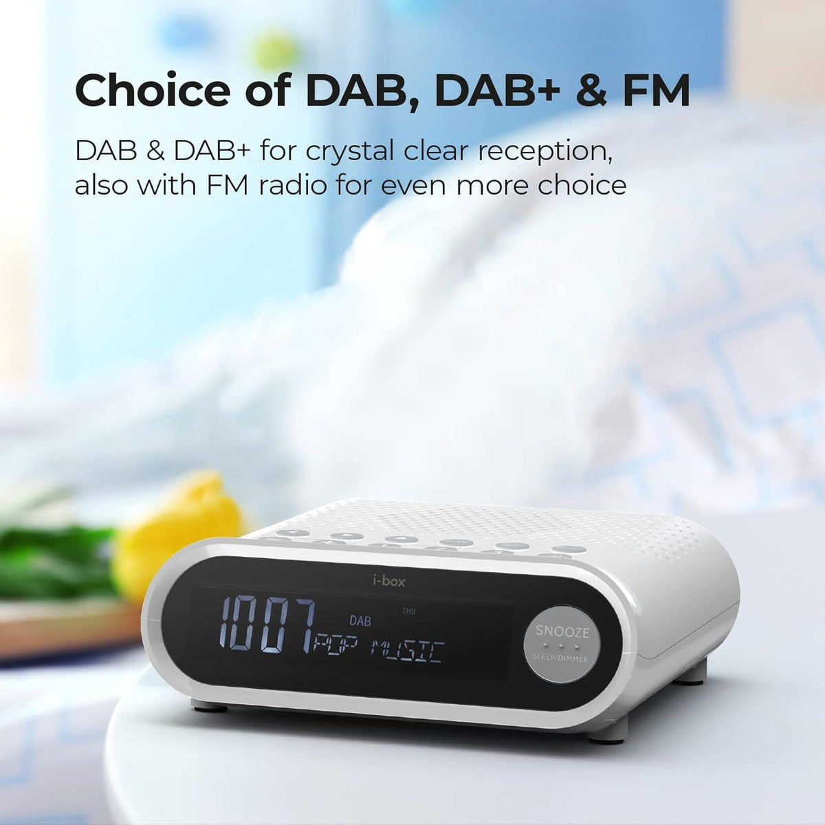 i-box Sunrise Bedside Alarm Clock with DAB Radio - White