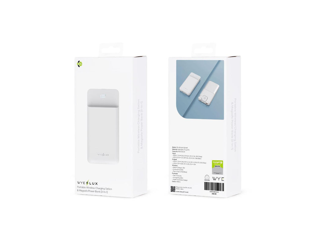 Portable Wireless Charging Station Magsafe Power Bank (3-in-1) White