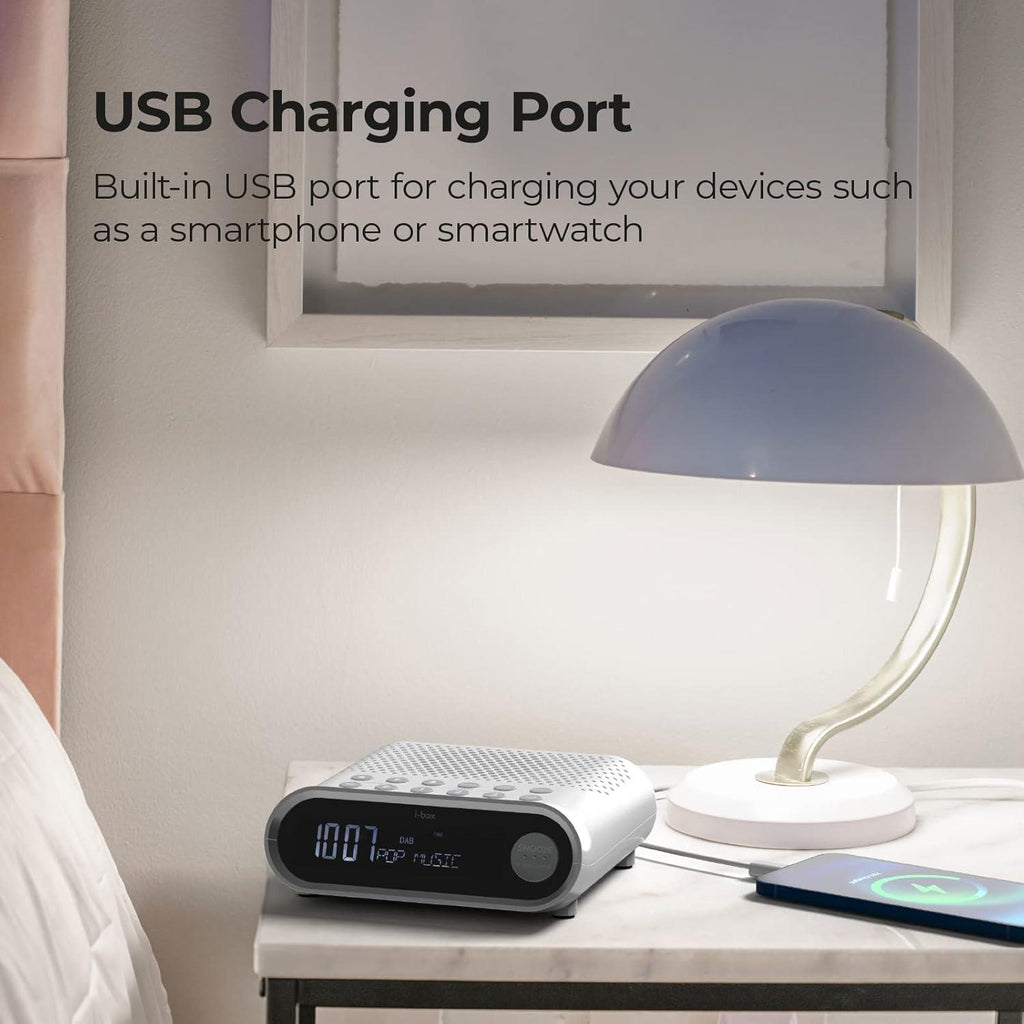 i-box Sunrise Bedside Alarm Clock with DAB Radio - White