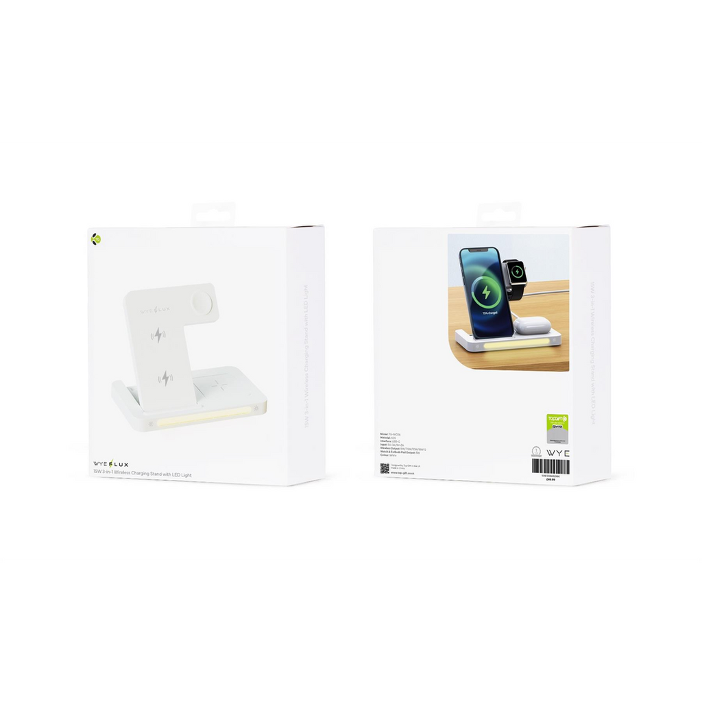 WYEFLUX 15W 3-in-1 Wireless Charging Stand with LED Light