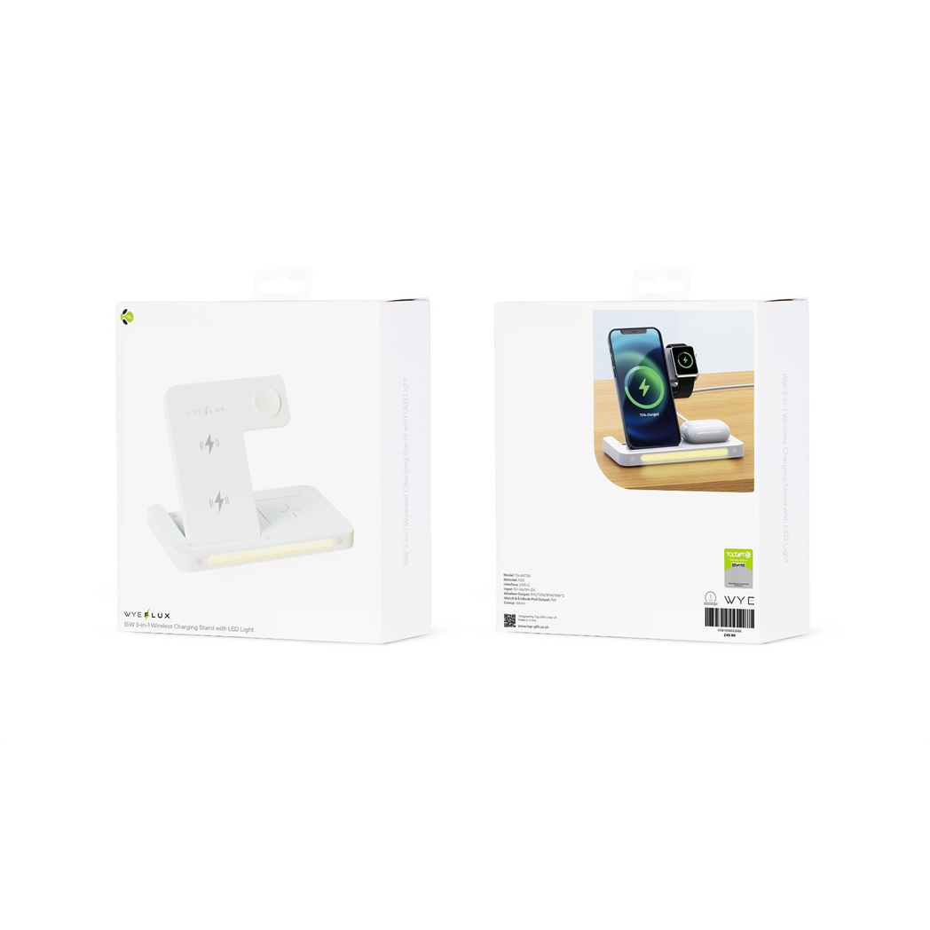 WYEFLUX 15W 3-in-1 Wireless Charging Stand with LED Light